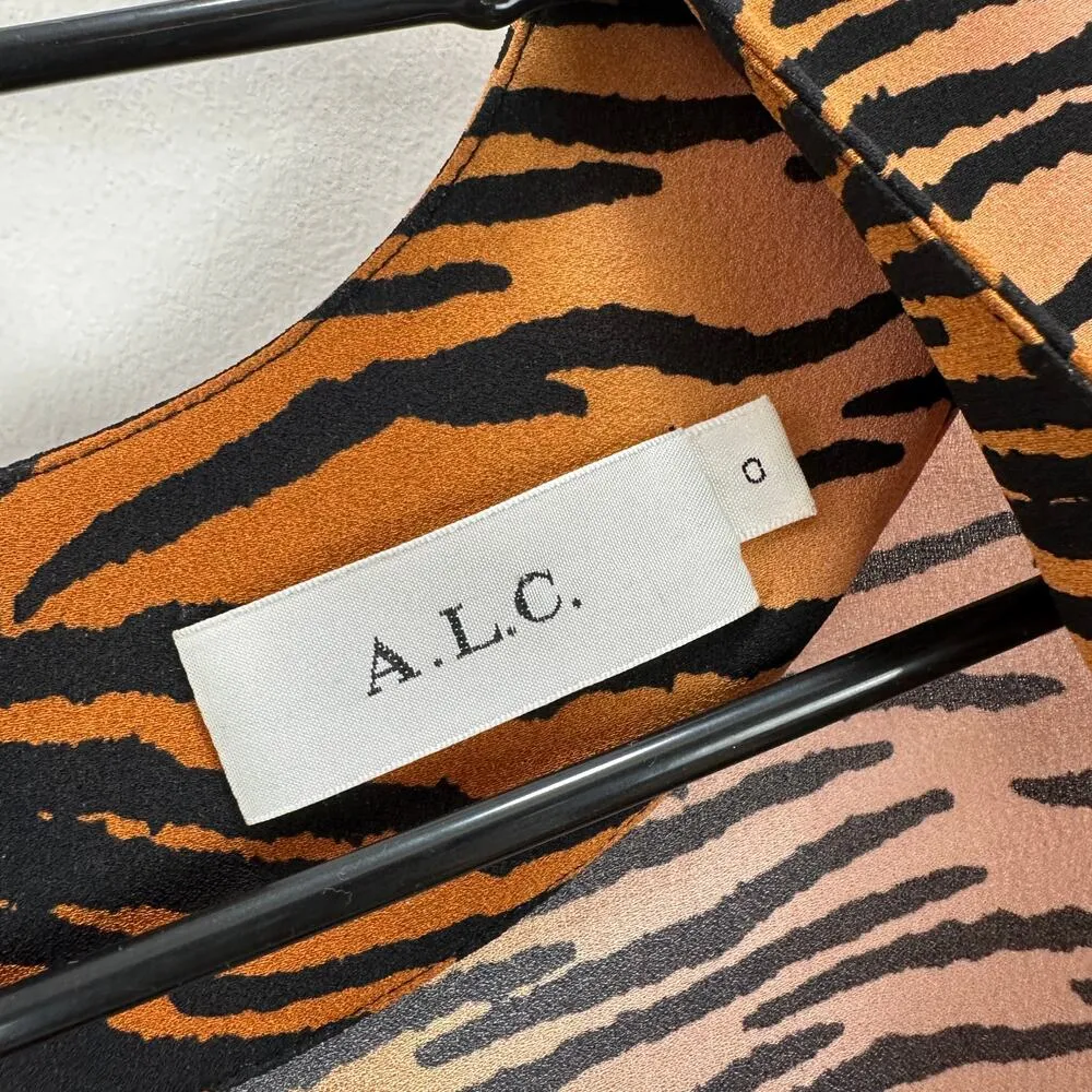 A.L.C. Brinkley Silk Mini Dress Animal Print V Neck A Line Long Sleeve Boho US 0 - Image 6