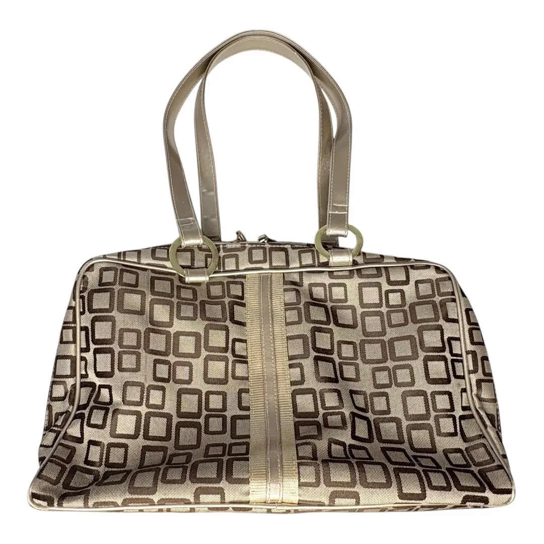 Travel Bag Geometric Tote Bag with Cosmetic Bag‎ and Clear Pouch Like New 17x11 Tan - Image 3
