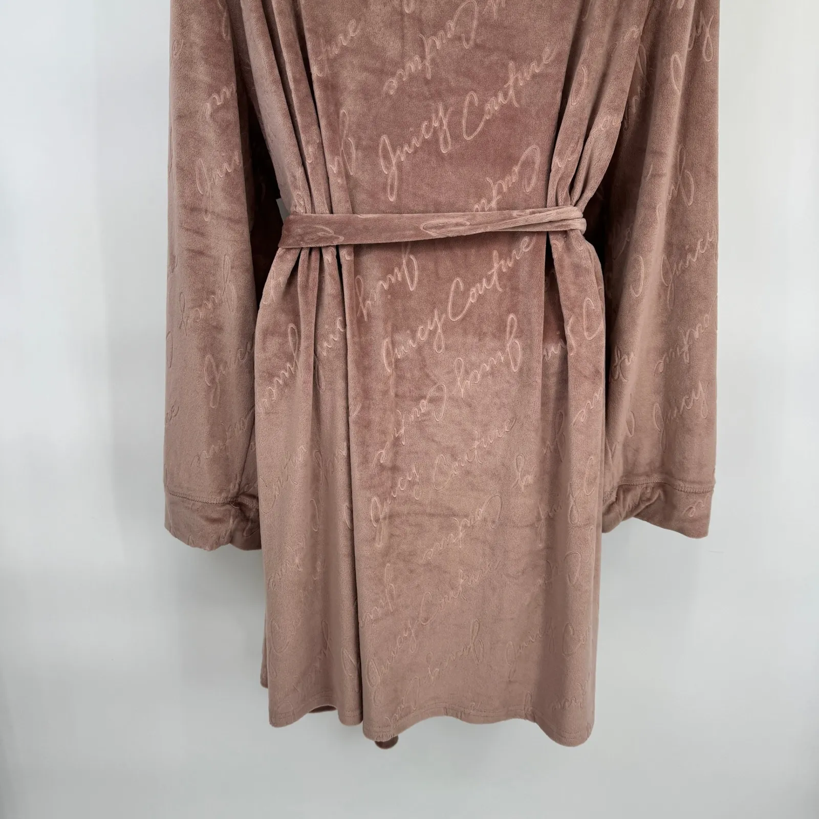 Juicy Couture Velour Robe Pink Embellished Logo Plush Womens 2X Belt Pockets - Image 9