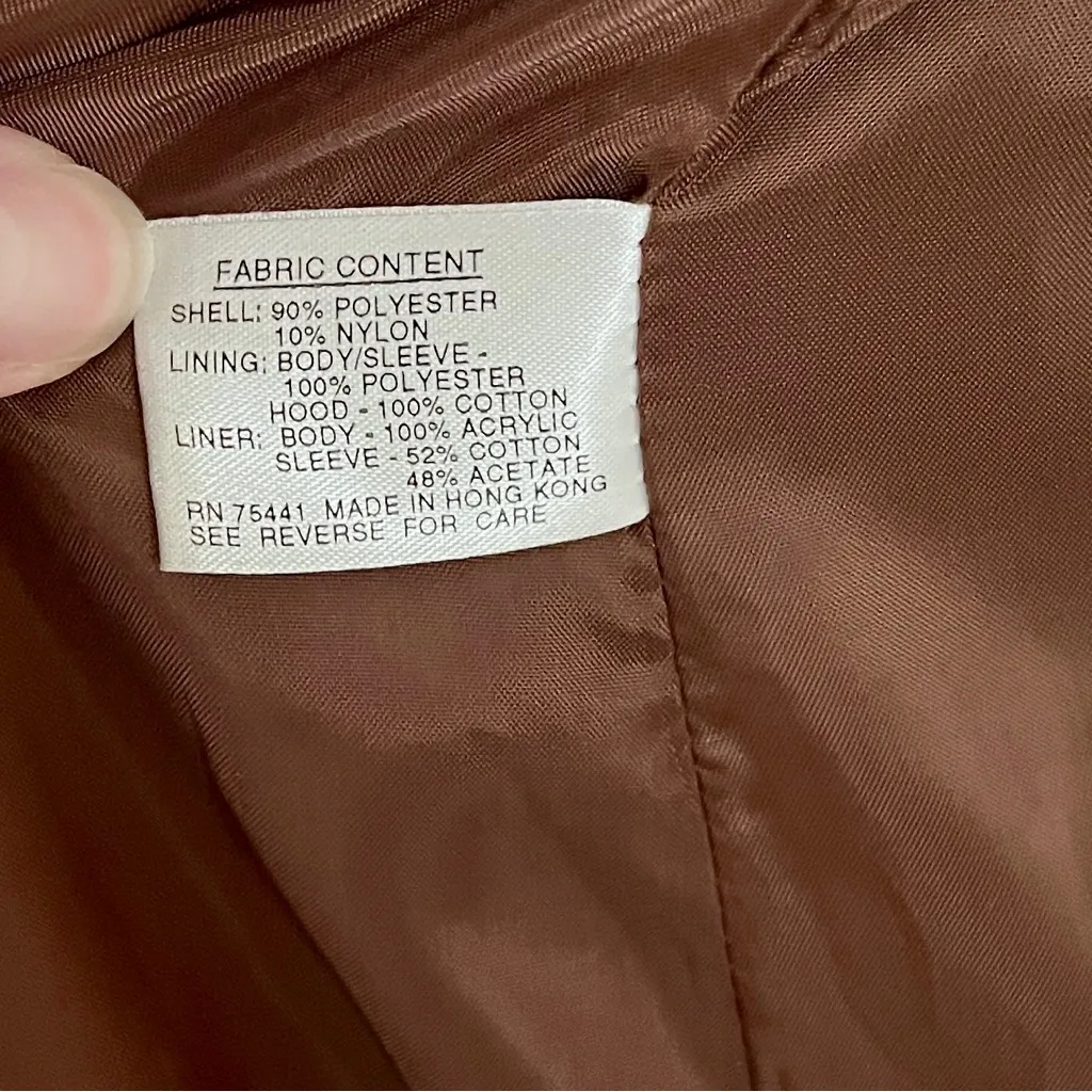 Vintage Gallery Brown Double Breasted Trench Coat with Hood, Size 16 - Image 8