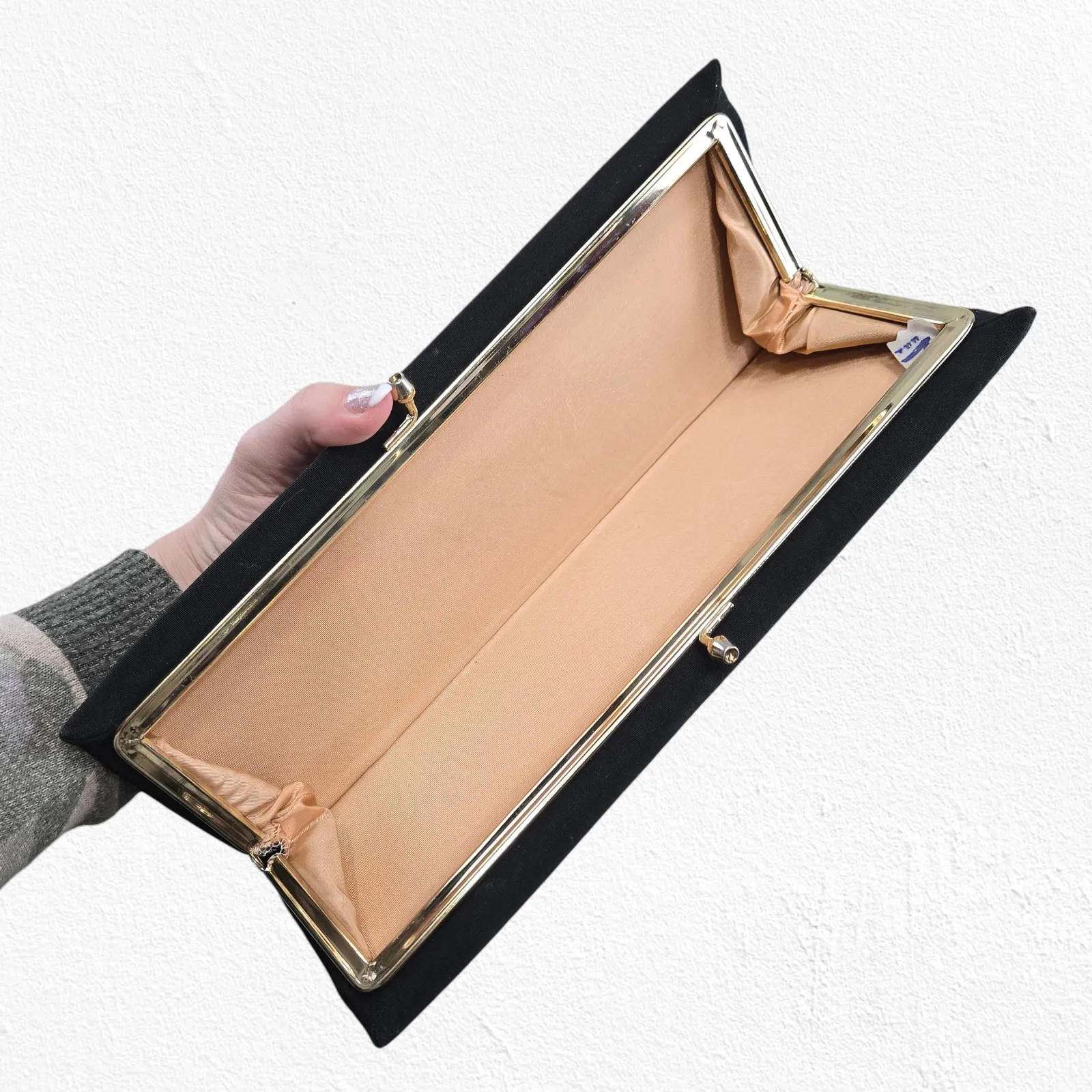 1940s Black Evening Clutch Kiss Lock Vintage Formal Handbag USA - Image 9