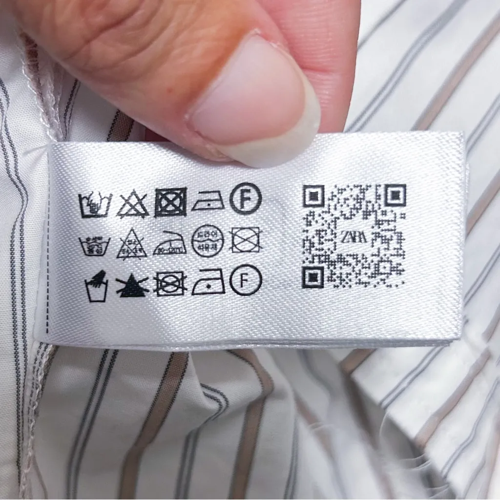 Zara White Taupe Stripe Button Up Distressed Raw Hem Collar Crop Blouse XS - Image 9