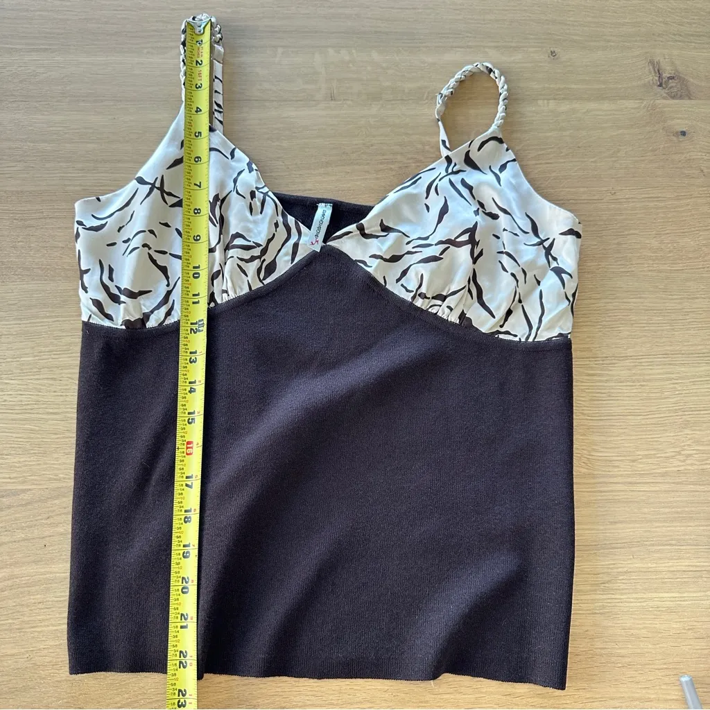 Vintage 90s Y2K Silk Blend Babydoll Tank top Sz L Brown Cream Animal Print - Image 13