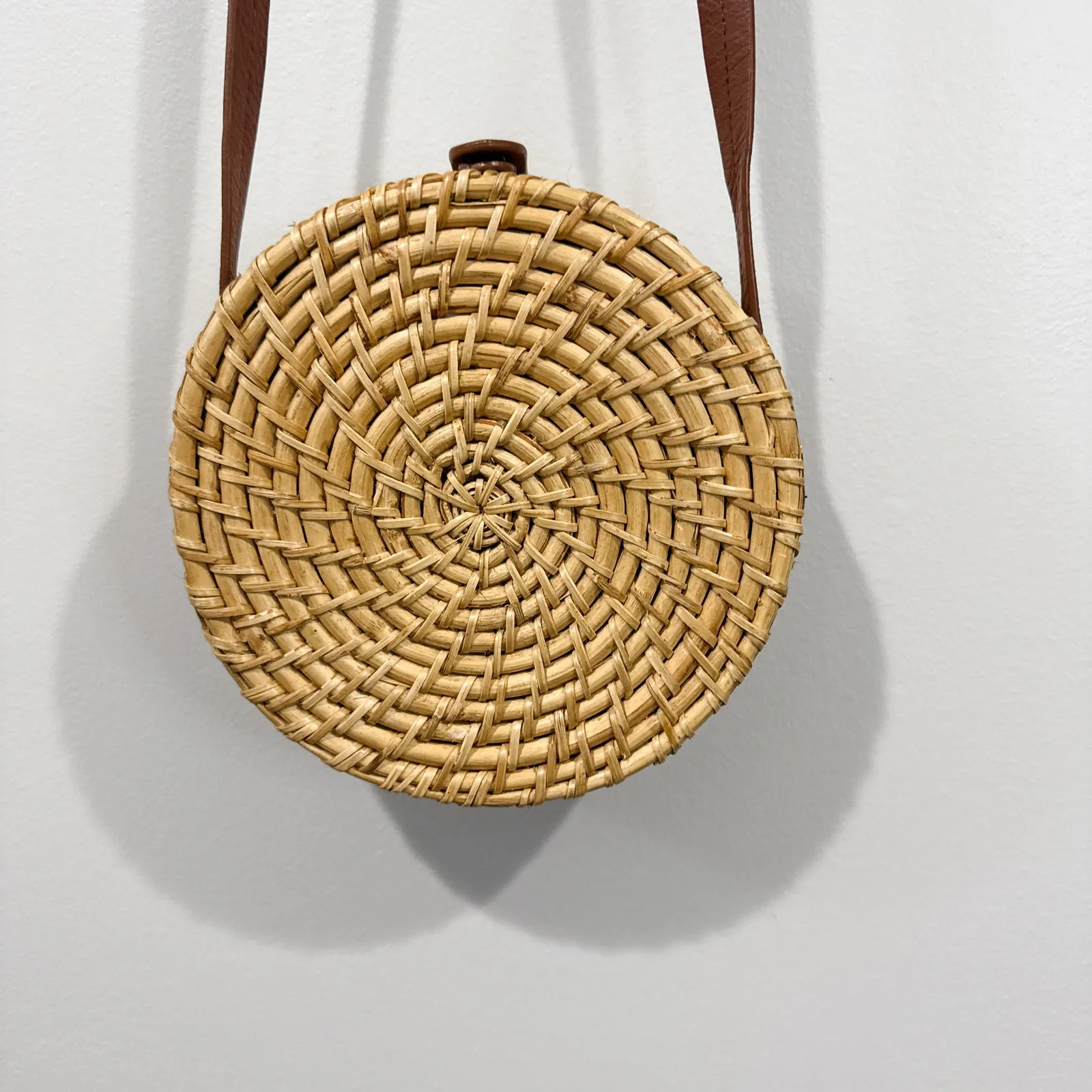 J.Crew Rattan Circle Crossbody Bag with Leather Strap – EUC Brown - Image 8