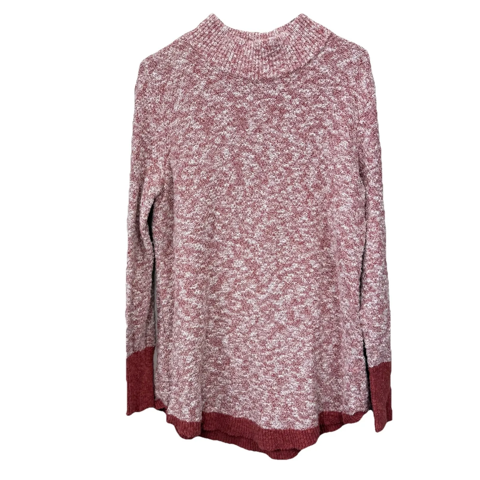 LL Bean Marled Rust‎ Red Mock Neck Linen Blend Ragg Pullover Sweater MEDIUM - Image 2