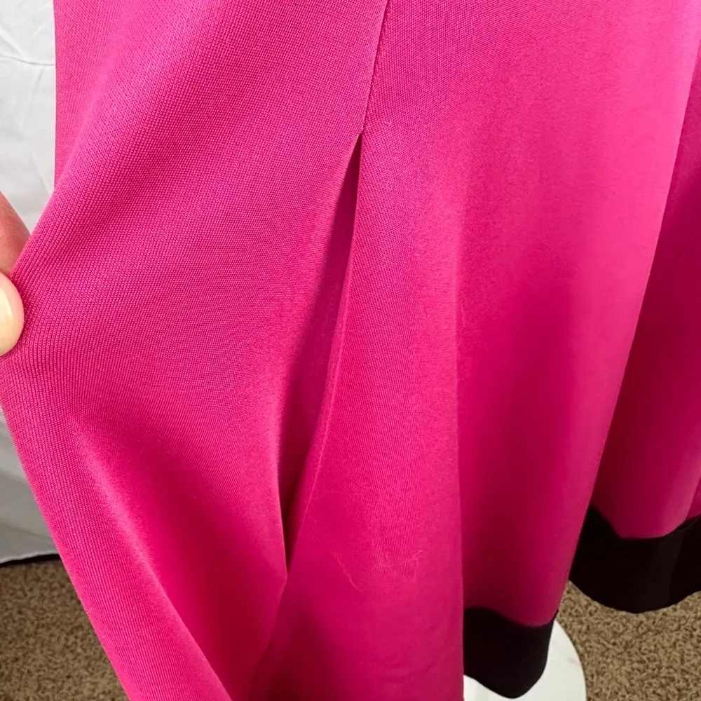 Retro Colorblock Jersey Dress Zip Front Pockets Fuschia Black 8 - Image 4