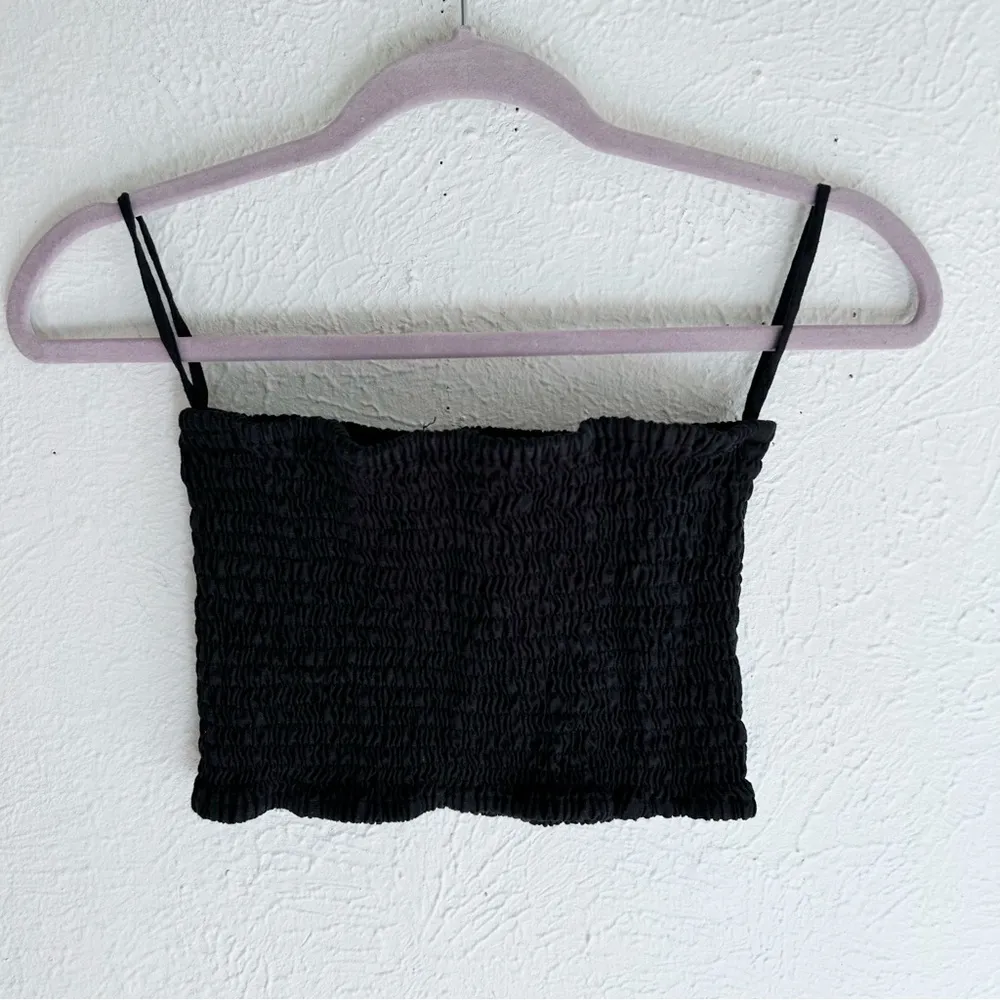 Faithfull the Brand Latia Linen Smocked Strapless Top Black Sz Large - Image 3