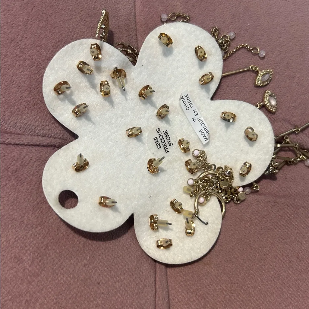 NWT Free People Levitation Stud Set in Gold Tone Pink Rose Quartz Earrings Mix - Image 5