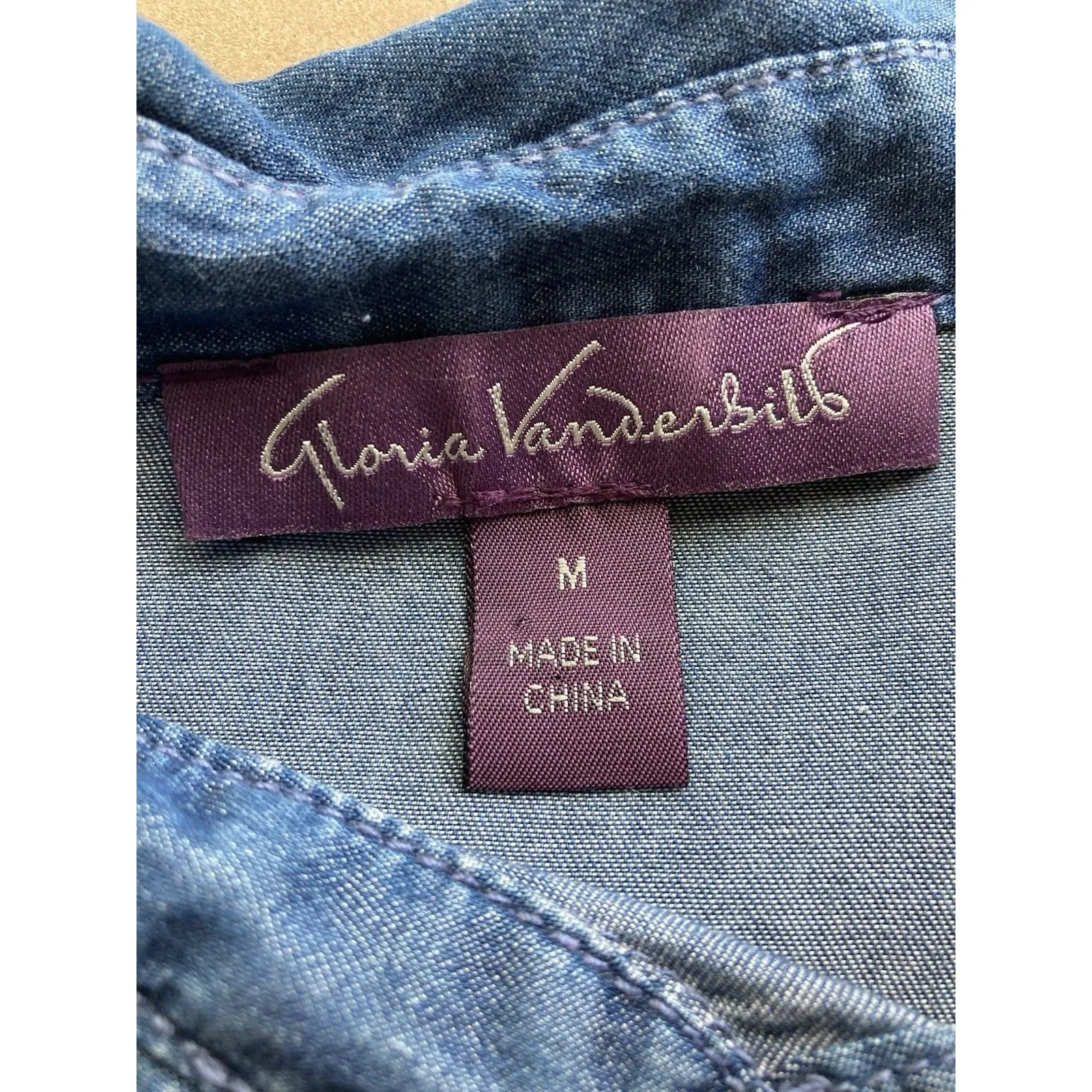 Gloria Vanderbilt Dress M Denim Short Mini Chambray Roll Tab Sleeve Drawstring - Image 8