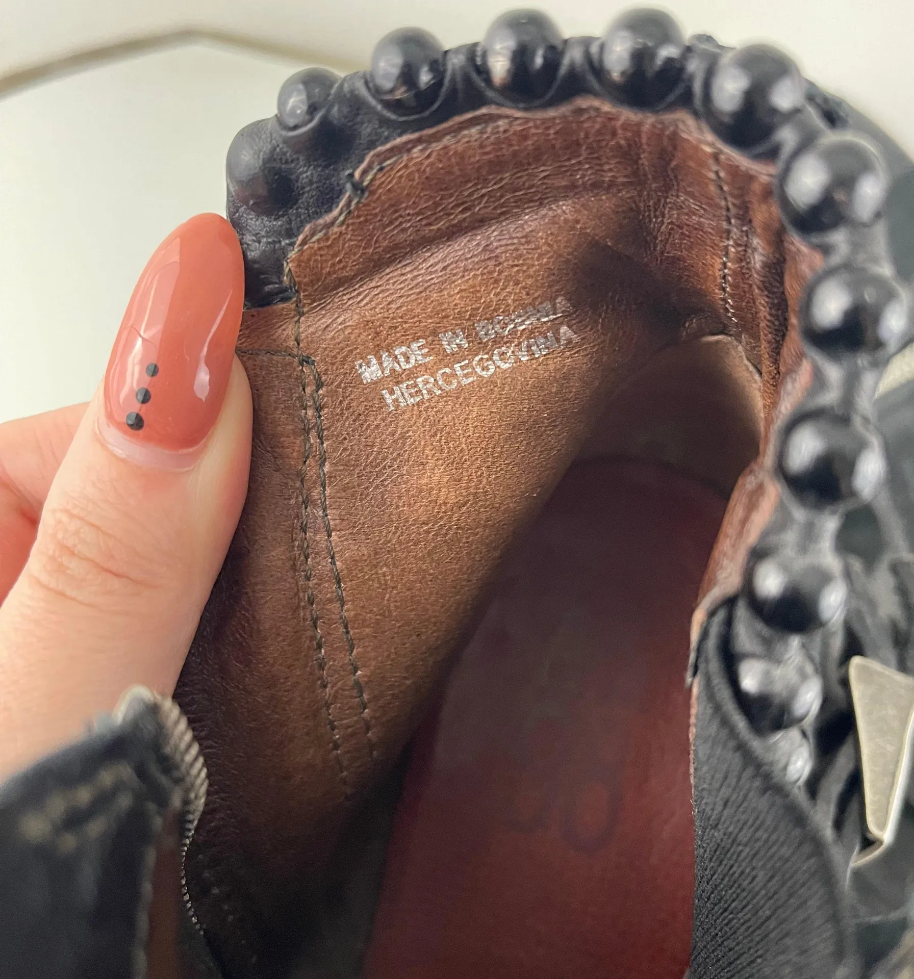 Black Nubuck Suede Leather Airstep Biker Pearl Bead Studded Ankle Booties - Image 12