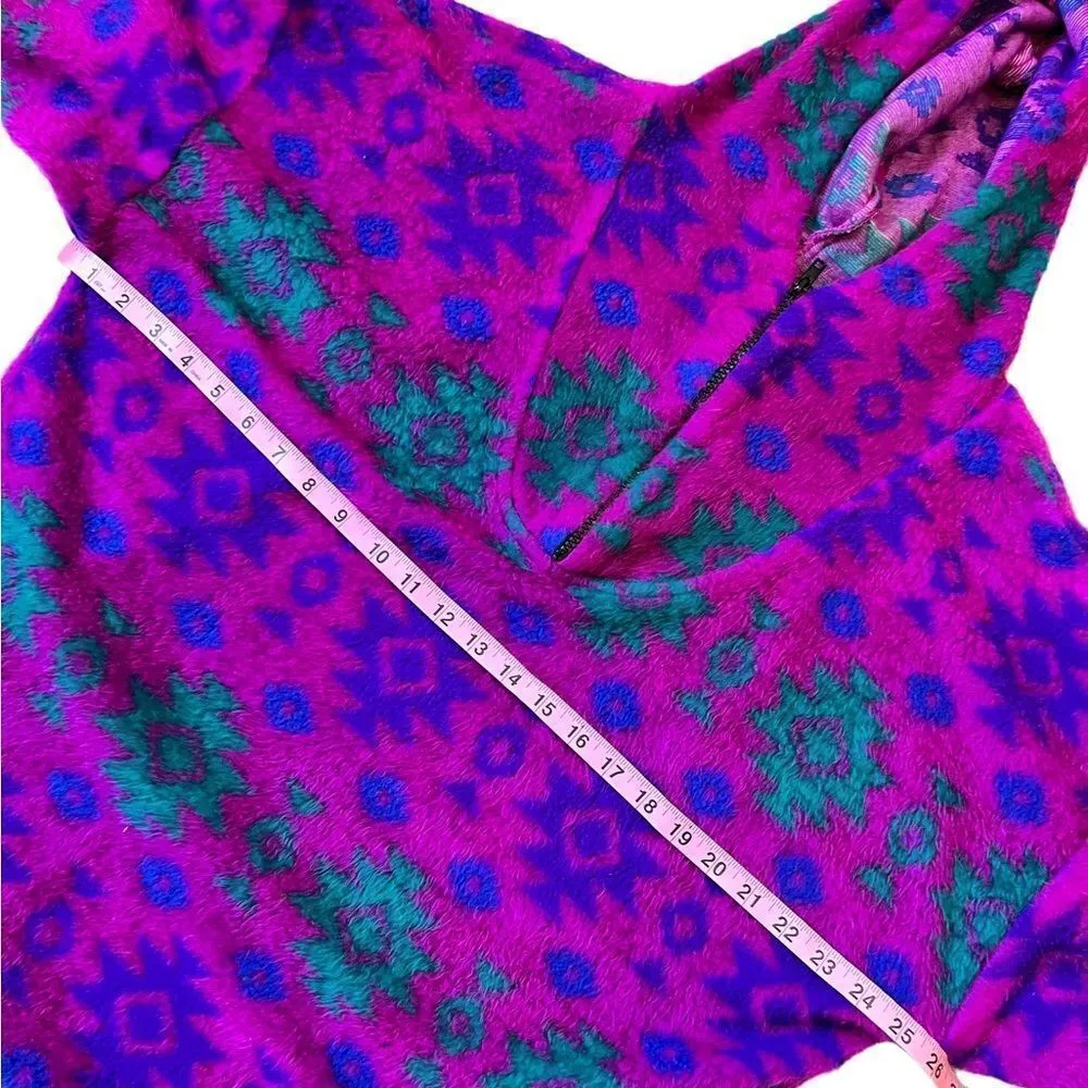 Vintage 90s Tribal Fuchsia Fleece Hoodie Pullover Sweater Purple Size L - Image 8