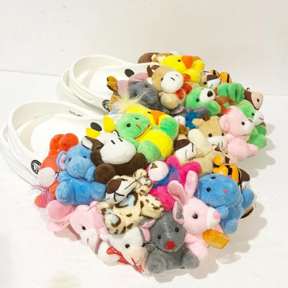 Crocs Size 8 White Multi Color Plushy Stuffed Animal Slip on Shoes - Image 5