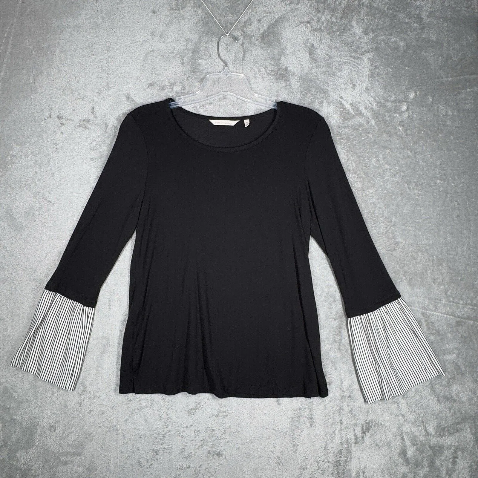 Soft Surroundings Shirt Womens Medium Black White Chantal Pinstripe Top Neutral - Image 2