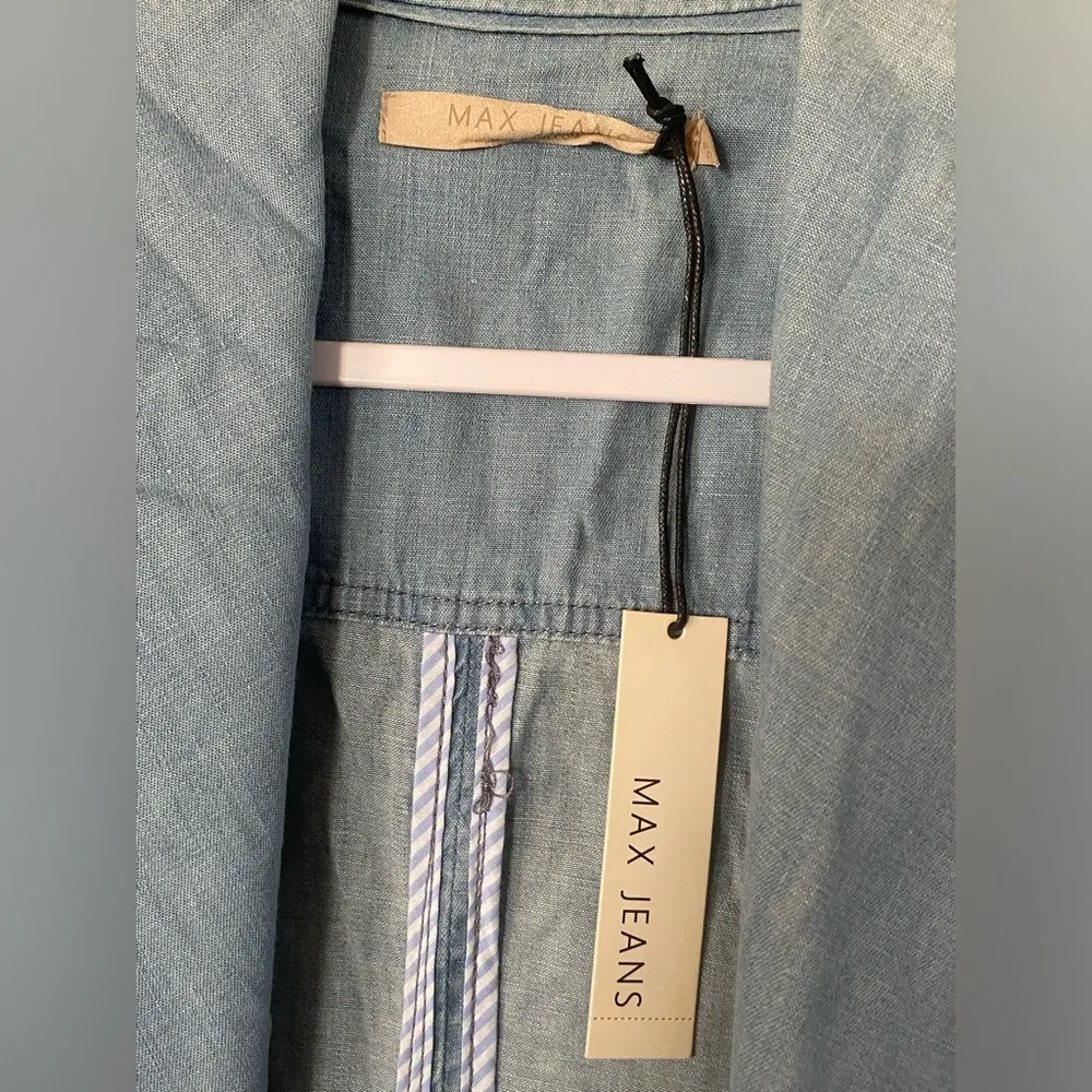 Max Jeans Womens Blue Denim Drape Front Cinch Waist Drawstring Jacket Size XS - Image 2