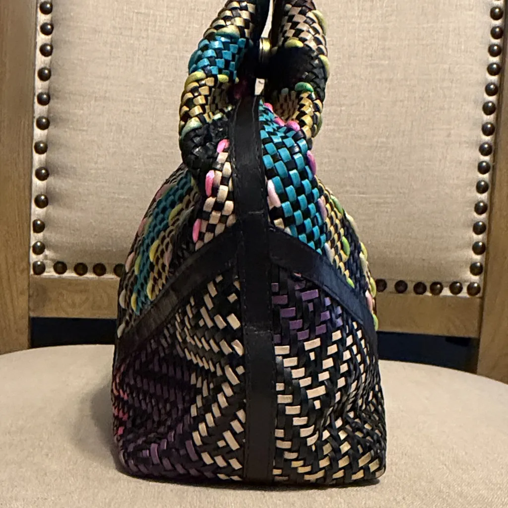 Sharif Multicolor Leather Woven Tote Black - Image 3