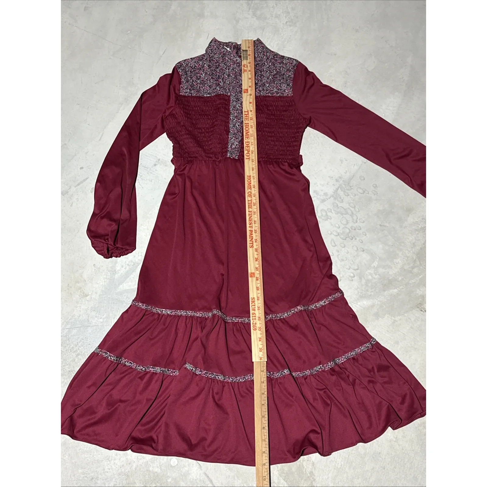 VTG 70's Rags by Kressandra Burgundy Floral Lace Gothic Witchy Dress 11 Vampire Red Size undefined - Image 13