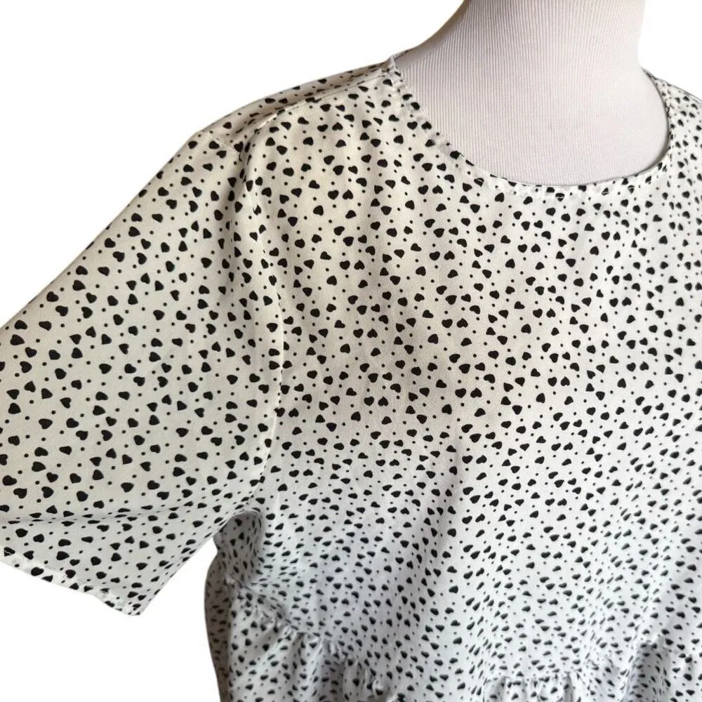 Womens Shein Plus Heart Allover Print Dip Hem Peplum Top Blouse - Sz 1X - Image 3