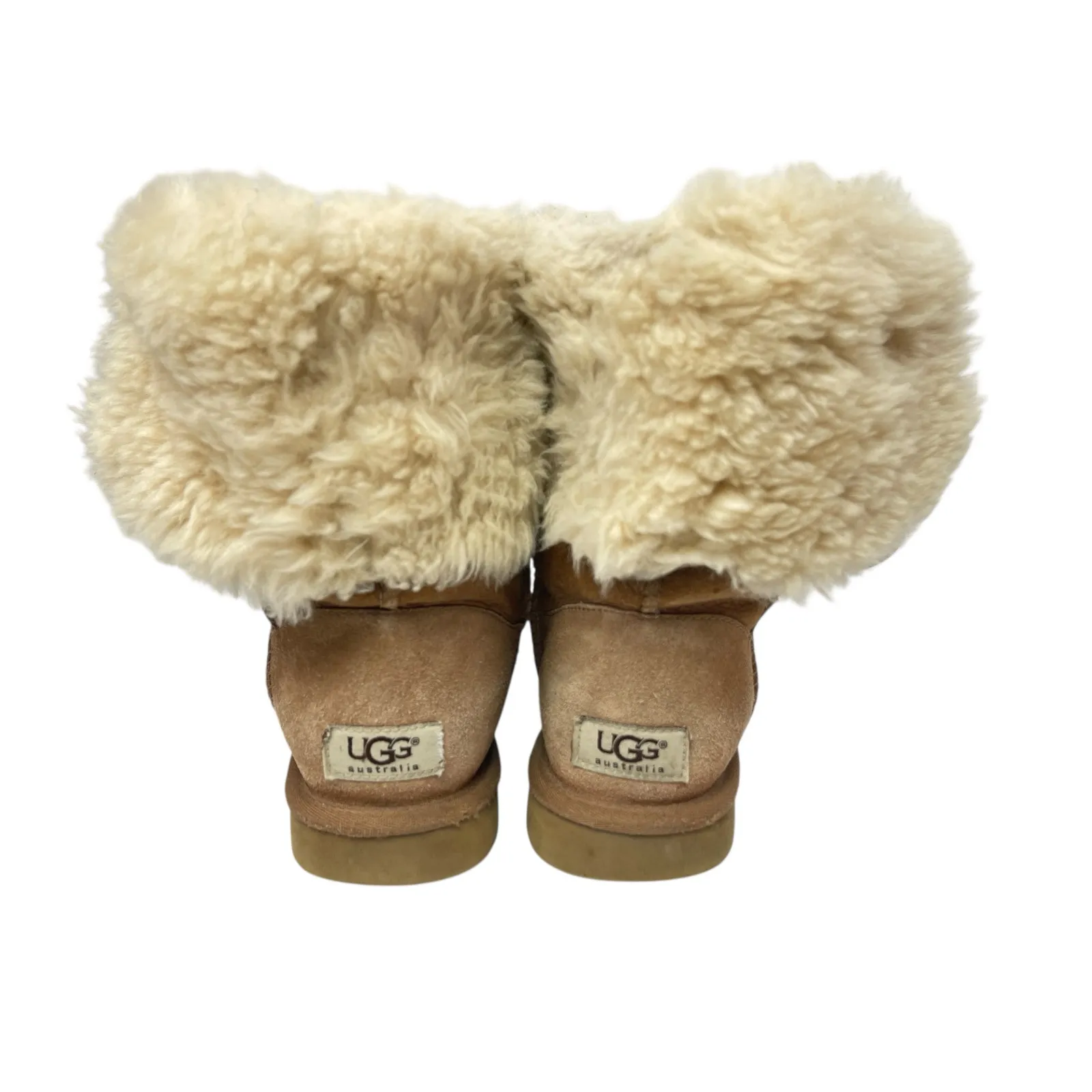 UGG Bailey Button Triplet II Brown Shearling Leather Mid Calf Snow Boots Size 7 - Image 4