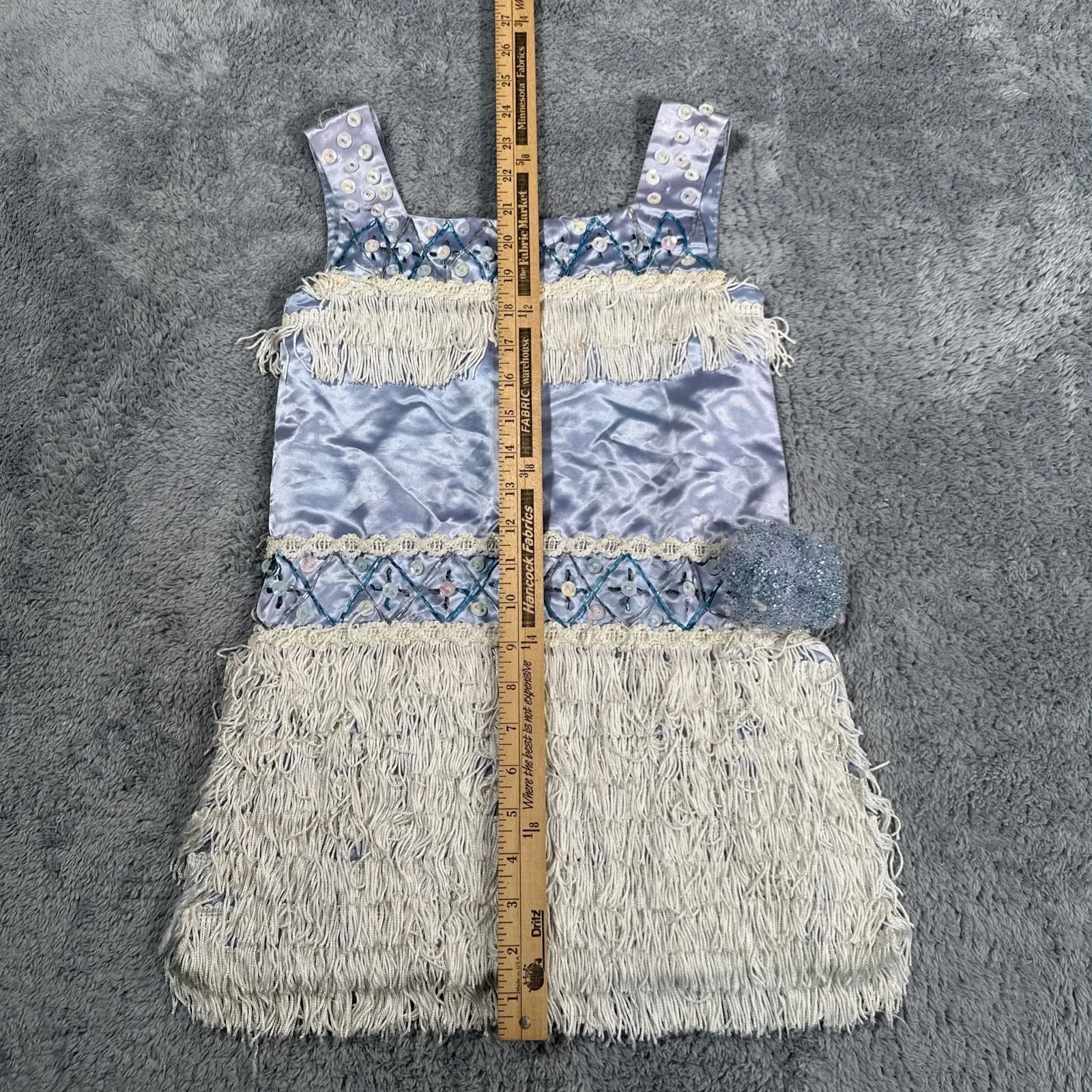 VTG Flapper Tassel Dress Shirt Beaded Sequin Fringe Gatsby Party Cocktail Blue - Image 7