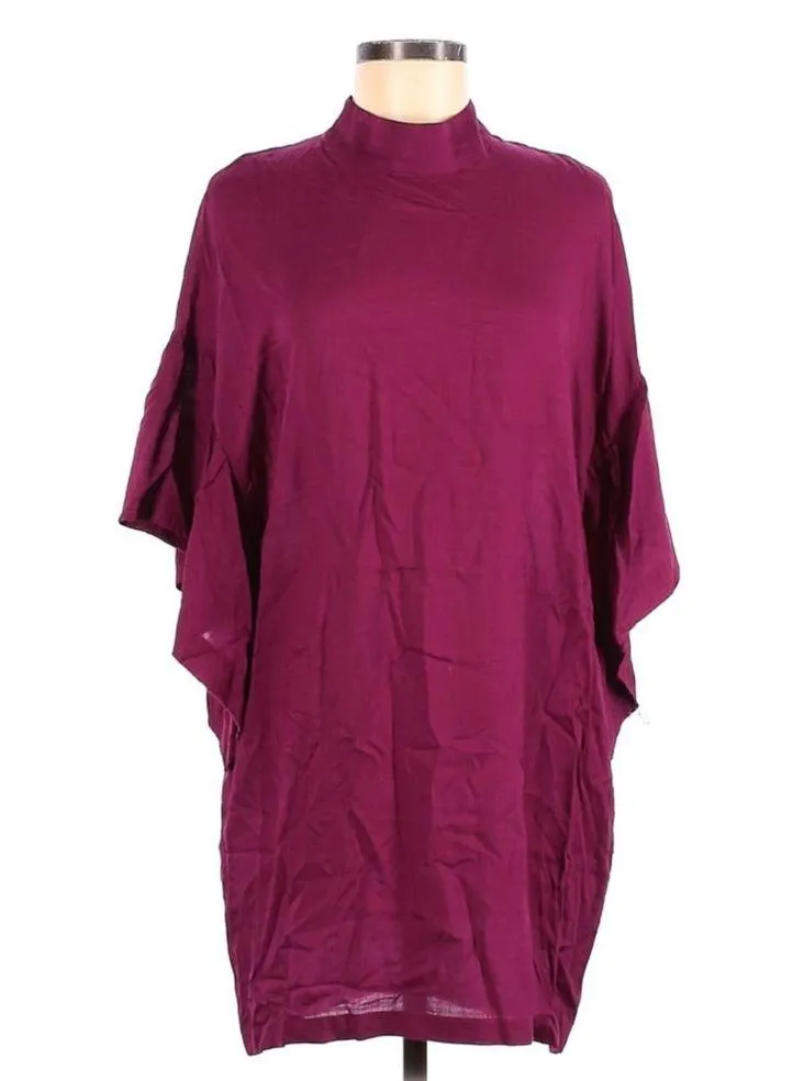 IRO Theifya Shift Dress 8 40 Split Ruffle Sleeve Mock Neck Fuchsia Luxury Party - Image 4