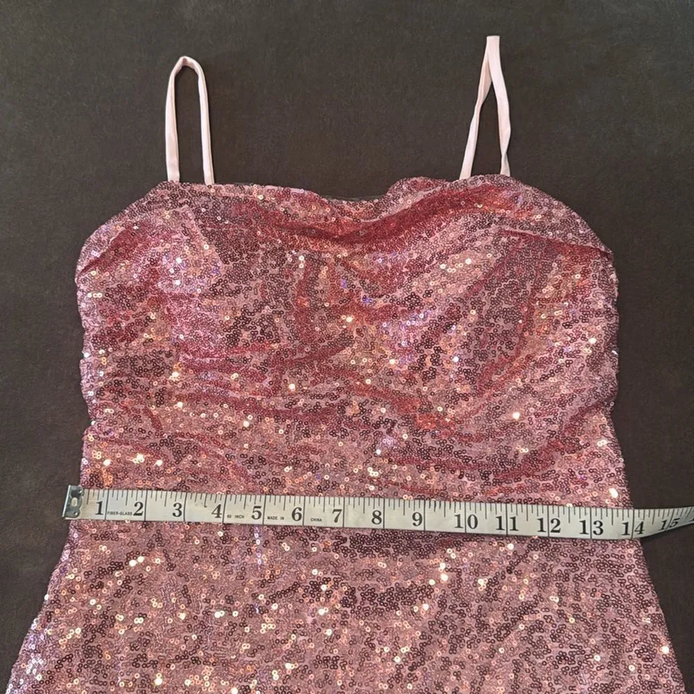 Women’s Pink Sequined Short Homecoming Party Dress Ruffle Hem CorsetBack Size 8 - Image 10
