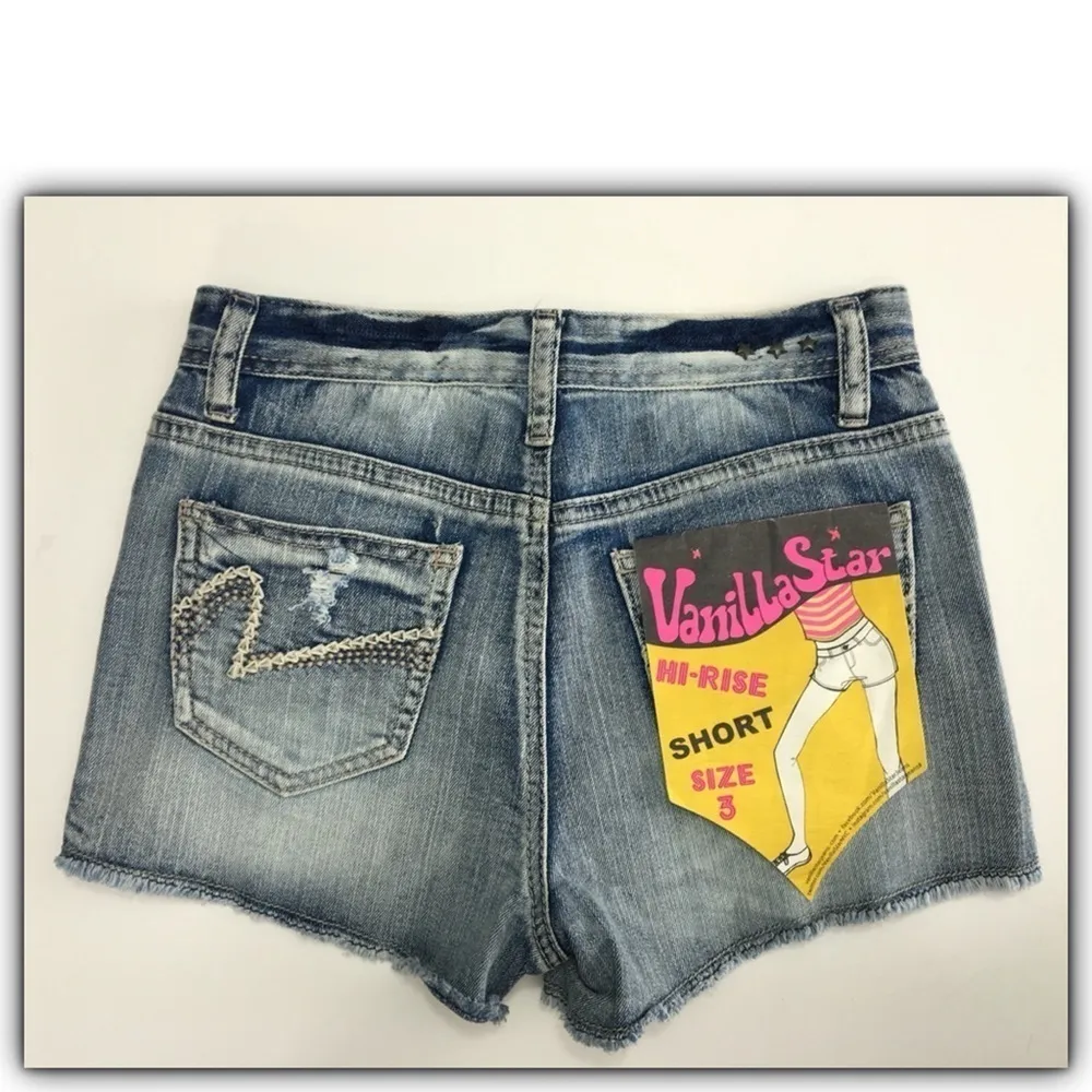 𝅺CROCHET trim high waisted jean shorts Jr size 3 - Image 37