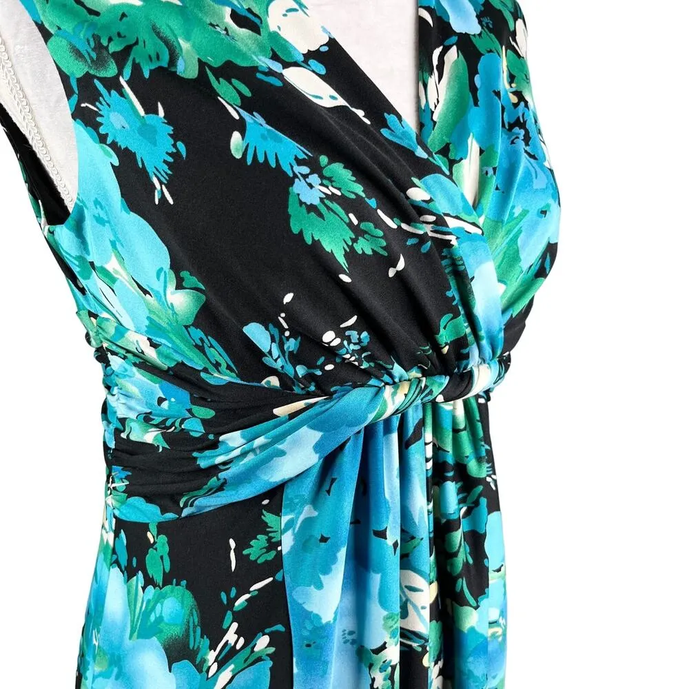 Jones Studio Dress Blue Green Floral 8 V-Neck Sleeveless Side Zip New - Image 8