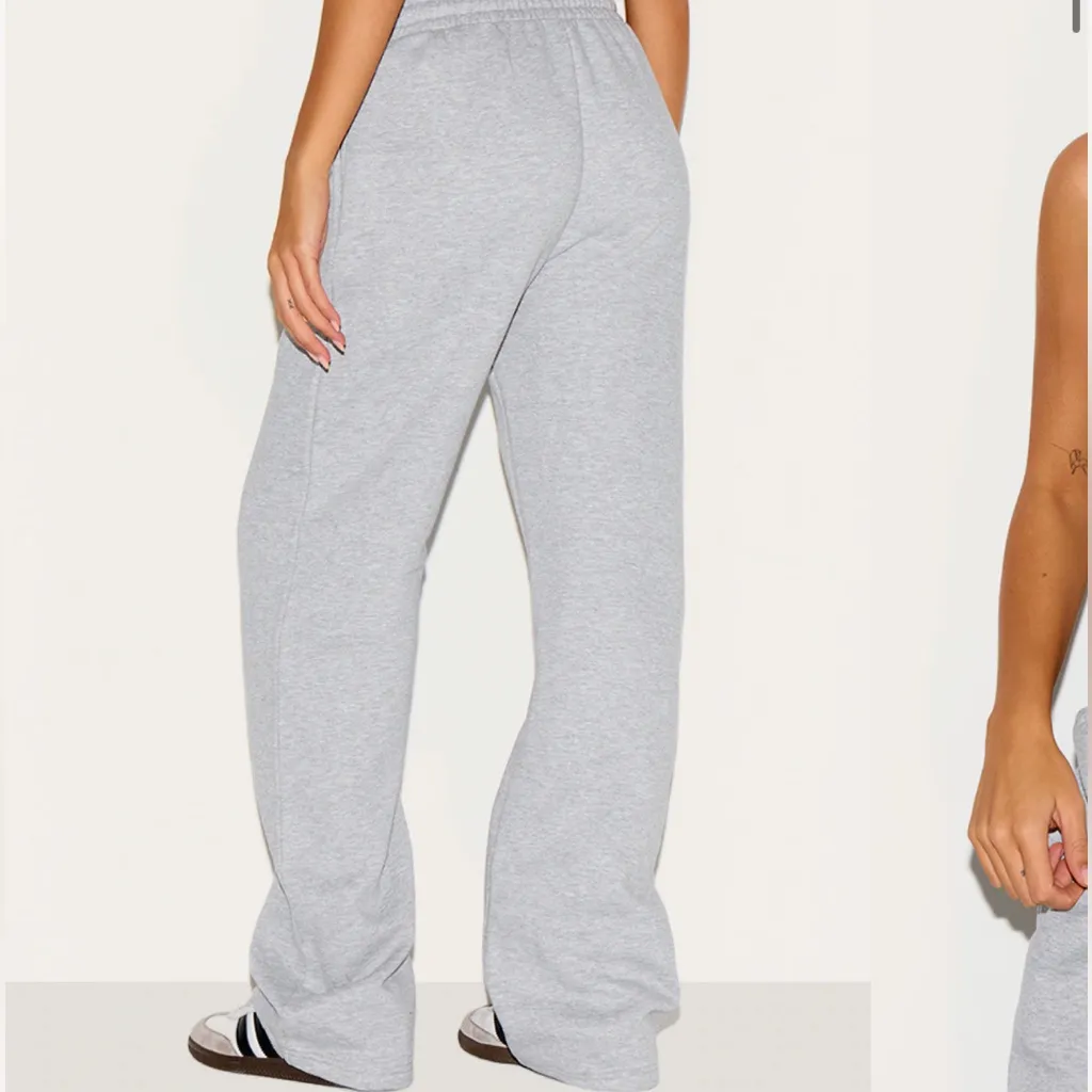 NWT PRETTYLITTLETHING ASH GREY LOGO EMBROIDERED WIDE LEG SWEATPANTS M - Image 3