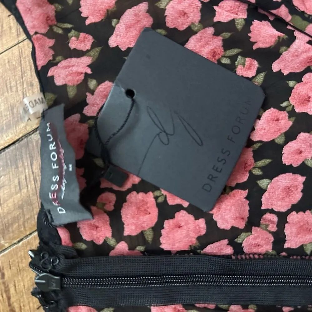 Dress Foram rose floral NWT ruched tie bodycon M mini dress - Image 3