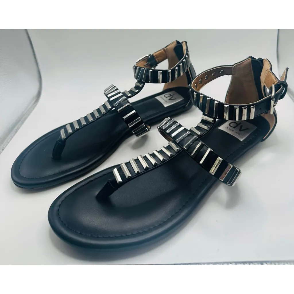 DV Dolce Vita Black Silver SIZE 7 Studded Gladiator Sandals - Image 2
