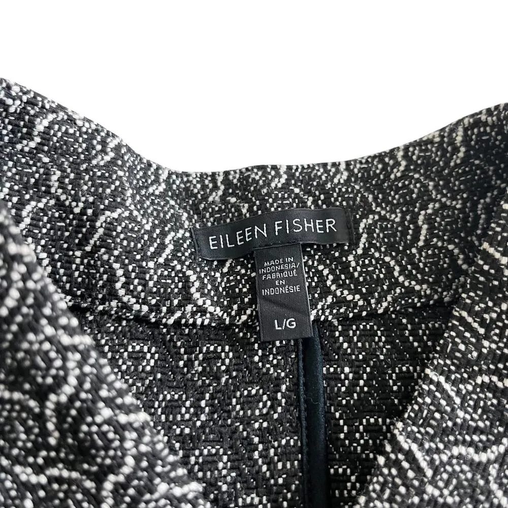Eileen Fisher Rosette Jacquard Black White Zip Up Jacket Size Large - Image 3