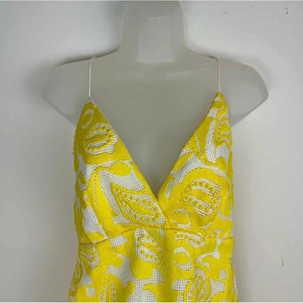 Maeve by Anthropologie Strappy Lace Mini Dress Sz 8 Yellow White Floral - Image 7