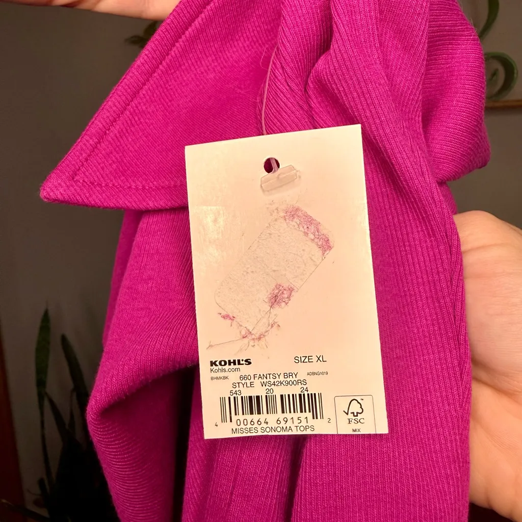 Sonoma Women's Size XL Bright Pink Fuschia Long Sleeve Top - Image 5
