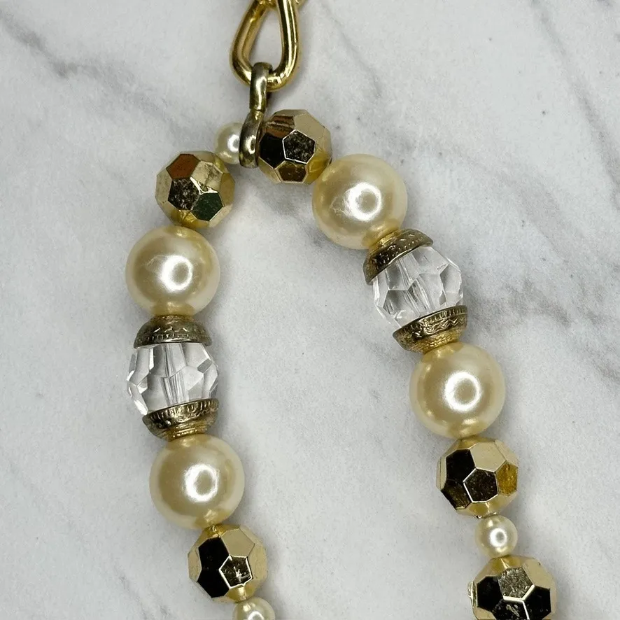 Chunky Draped Faux Pearl Beaded Gold Tone Chain Belt One Size (OS) - Image 3