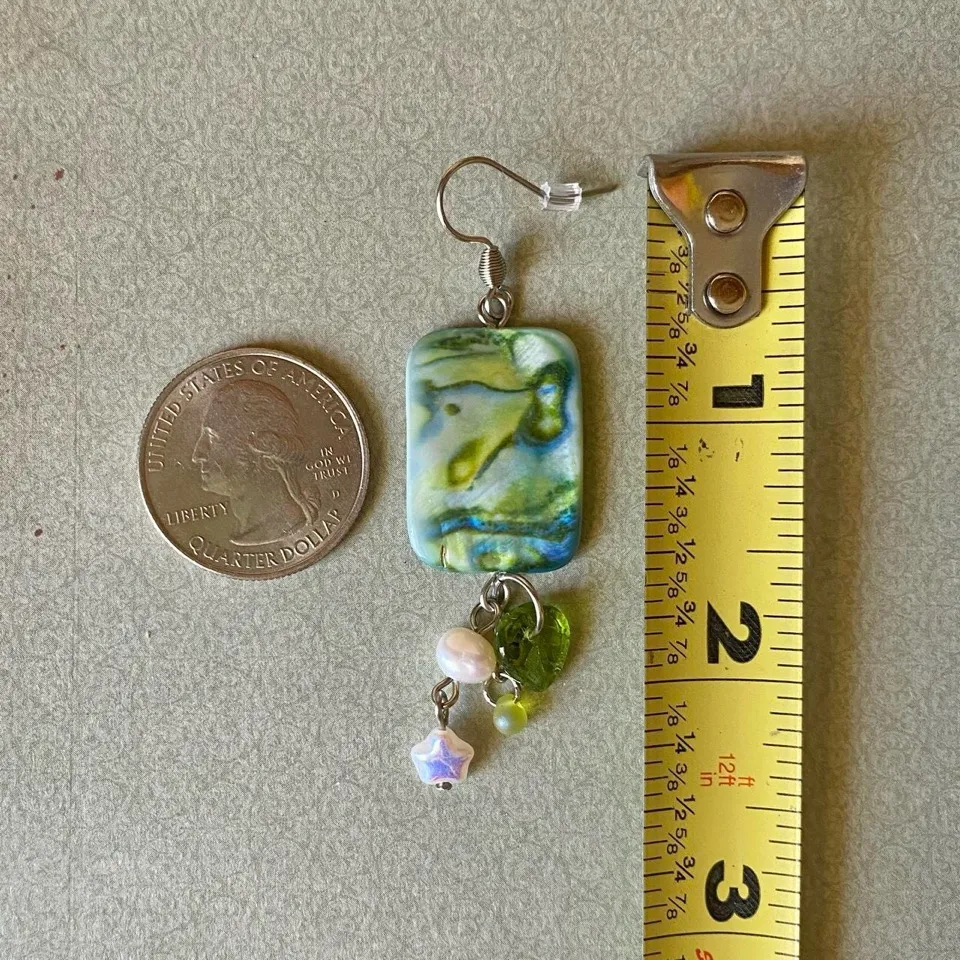 Handmade natural shell & freshwater pearls & Czech glass mix dangle earrings✨  - Image 4