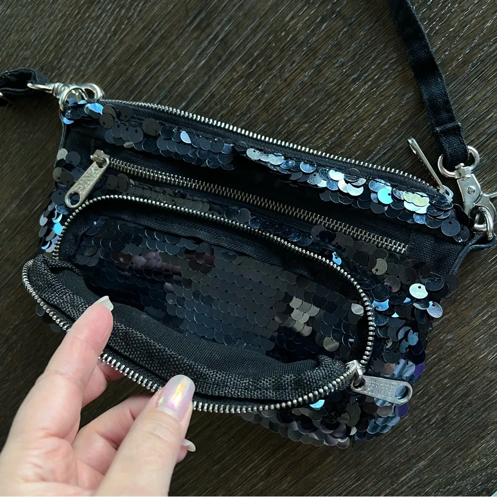 Victoria’s Secret 2012 Sequinned adjustable crossbody Bag, midnight blue 9”x6” - Image 12