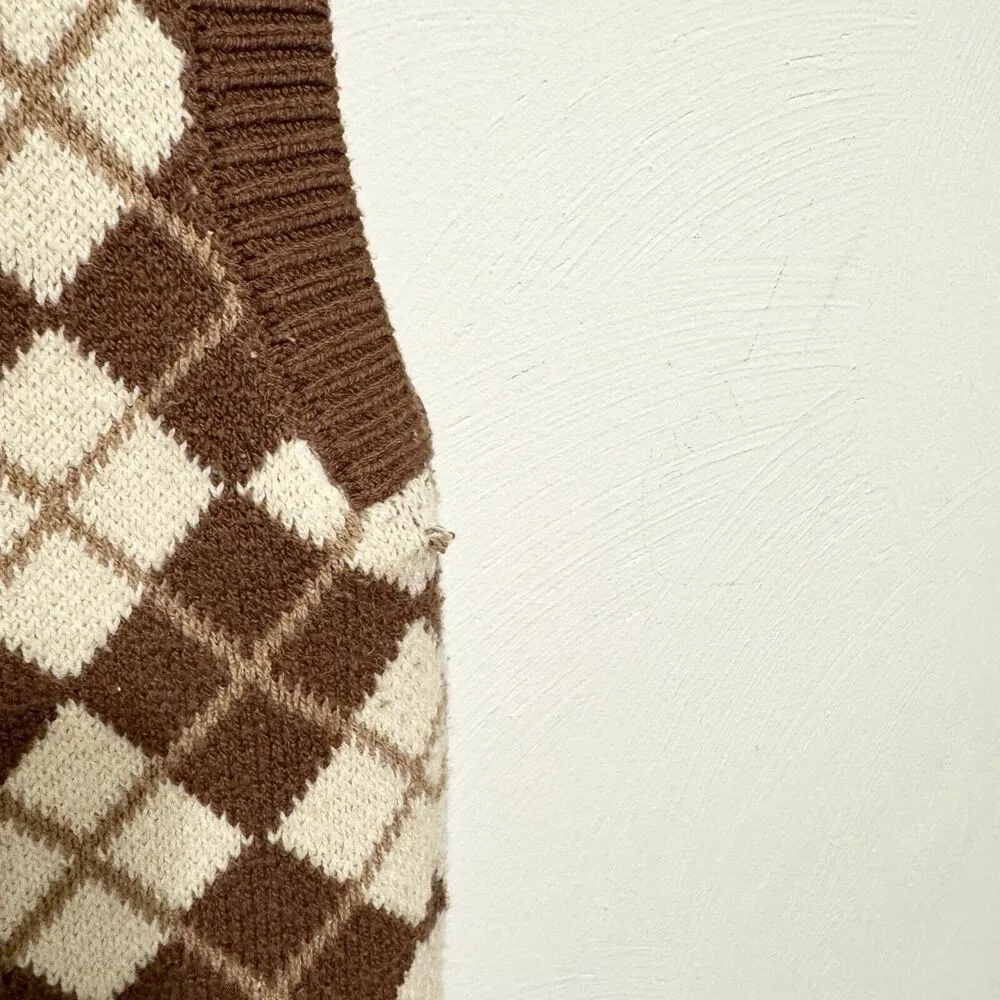 Hollister Dress Women Size XS Brown Plaid Sleeveless Cotton Knit Sweater Mini - Image 5