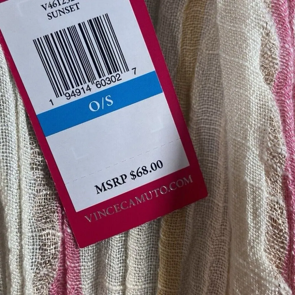 Vince Camuto‎ Kimono Cardigan Cotton Shine Ruana Sunset O/S Pink Gold Stripe - Image 7