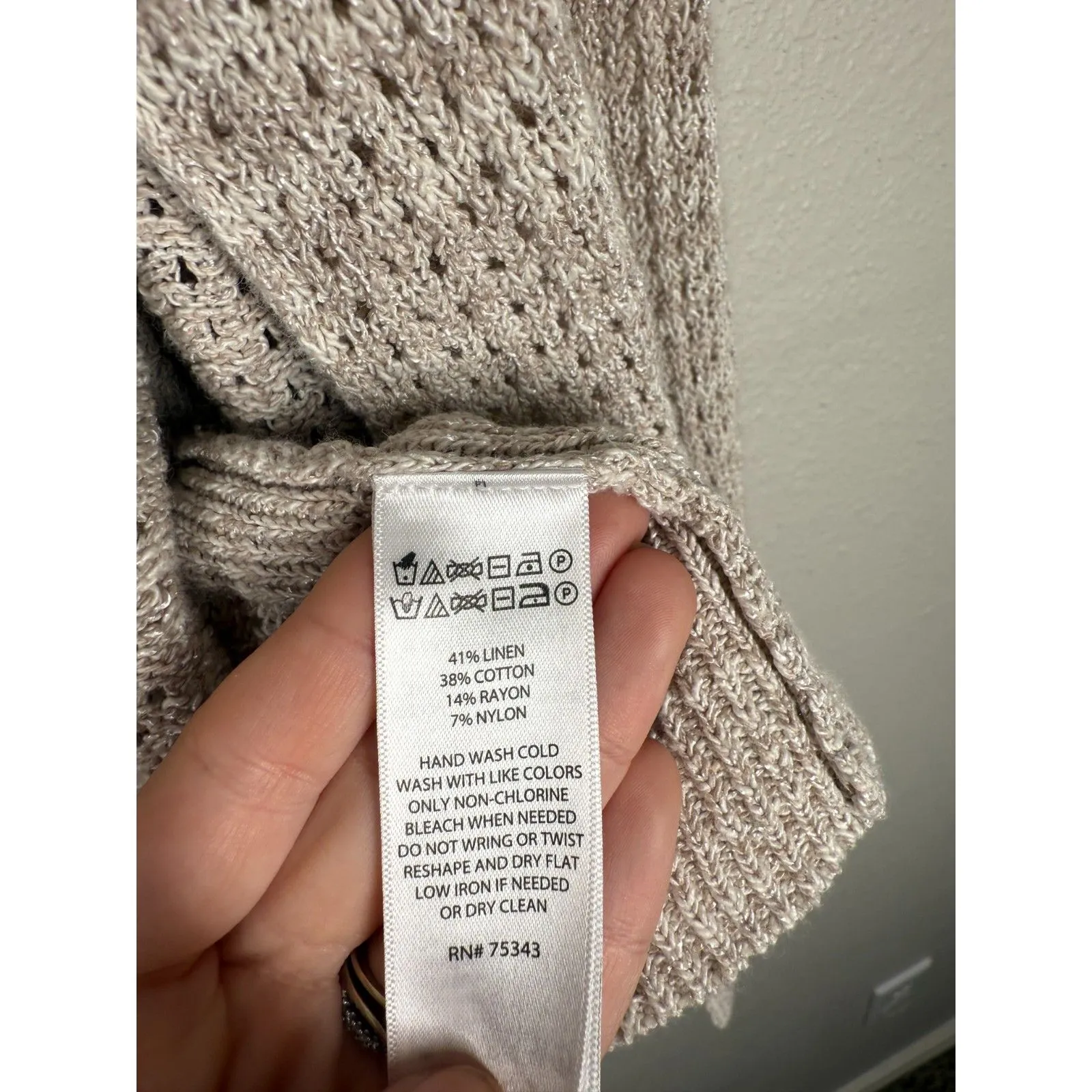 Sigrid Olsen Womens Brown Open Knit Cardigan Sz XL Linen Blend Beachy Vacation - Image 5