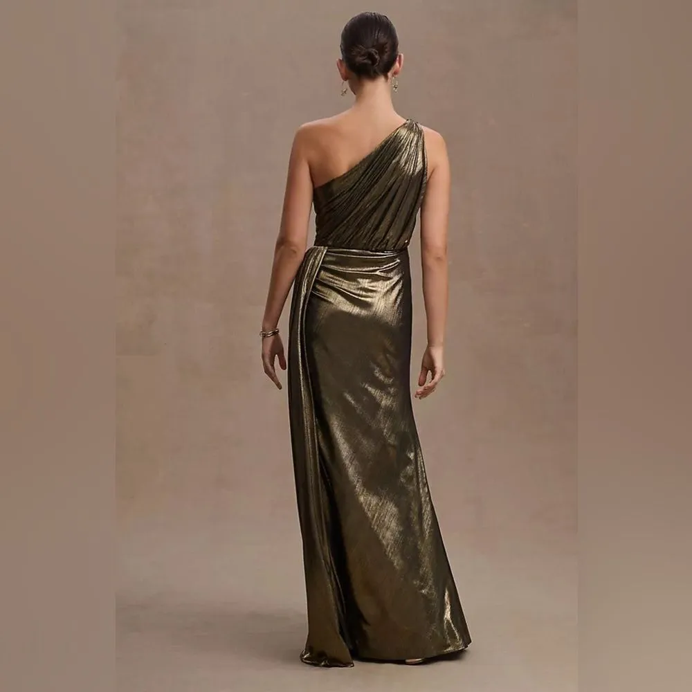 Mac Duggal 26537 Womens Draped One Shoulder Grecian Metallic Gown Dress - Image 3
