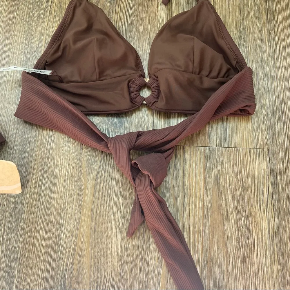 Brown Ribbed Bikini Set Size Small - Image 9