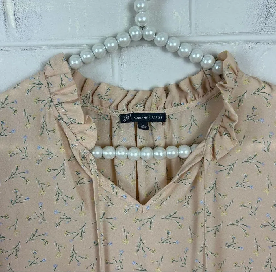 Adrianna Papell Lightweight Sheer Floral Short Sleeve Blouse Top Size XL - Image 6