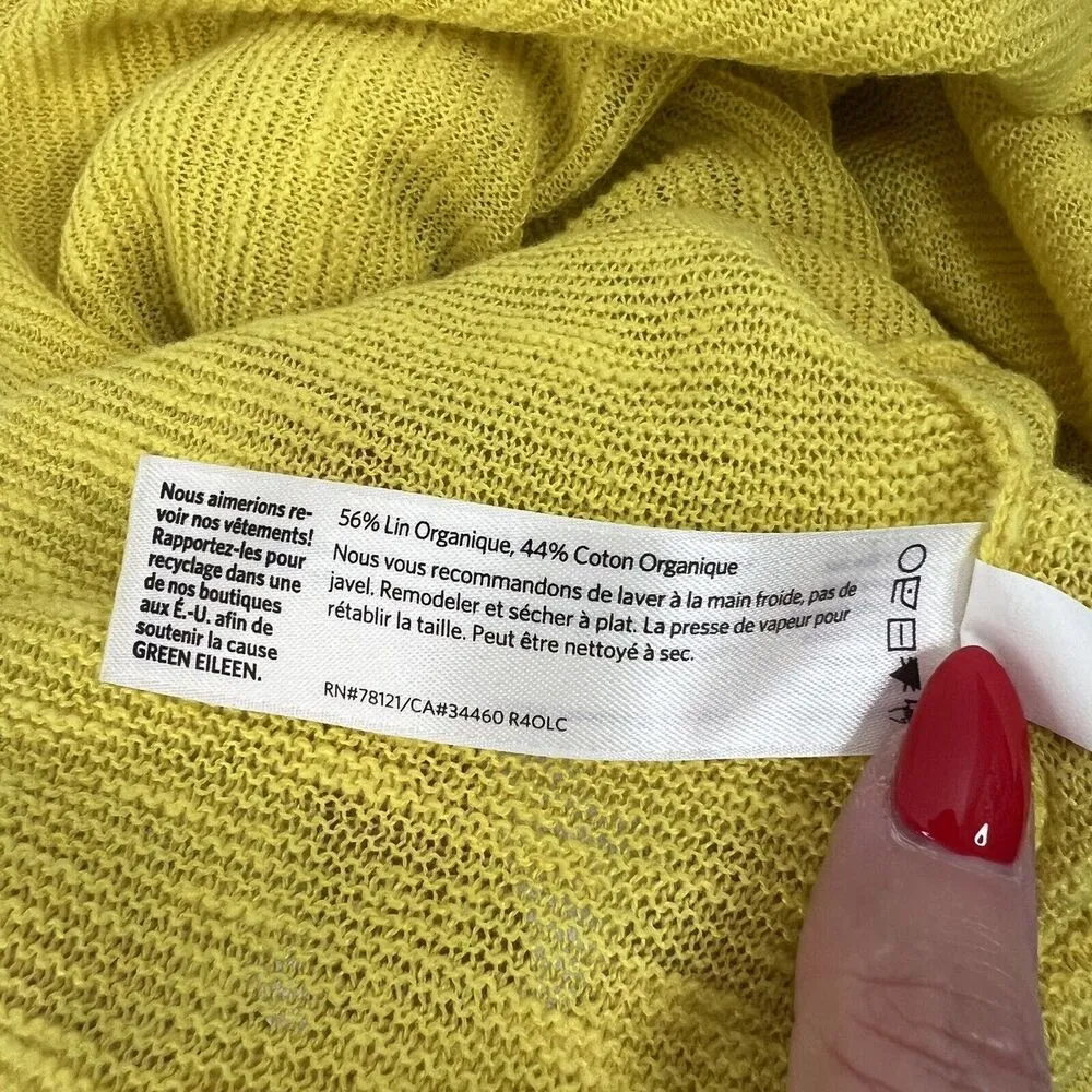 Eileen Fisher Size L Sweater Organic Linen Blend Yellow V-Neck Lightweight Knit - Image 9
