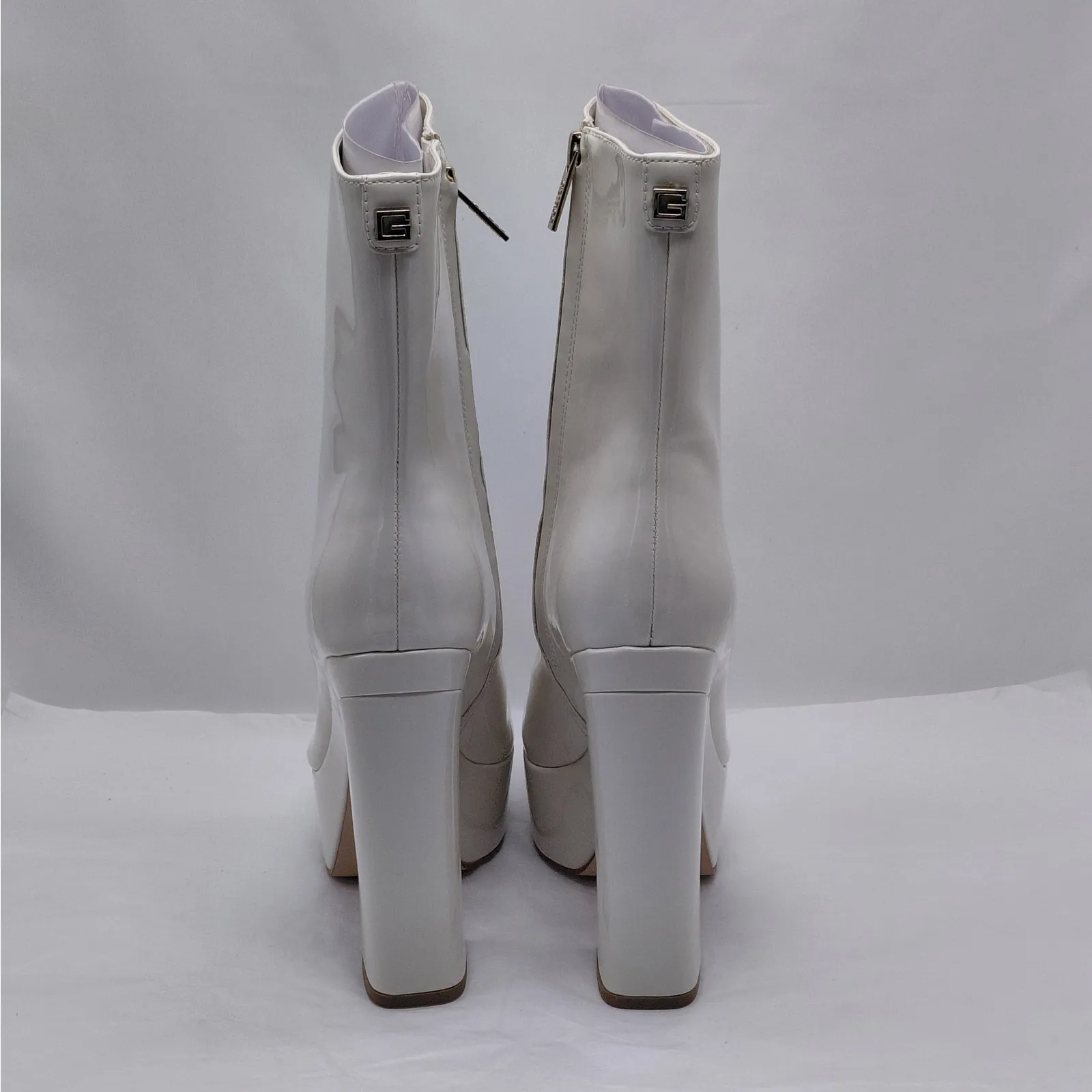 GUESS Byra Platform Ankle Boots Women 7.5 Ivory Retro 70s Block Chunky Heel Gogo - Image 10