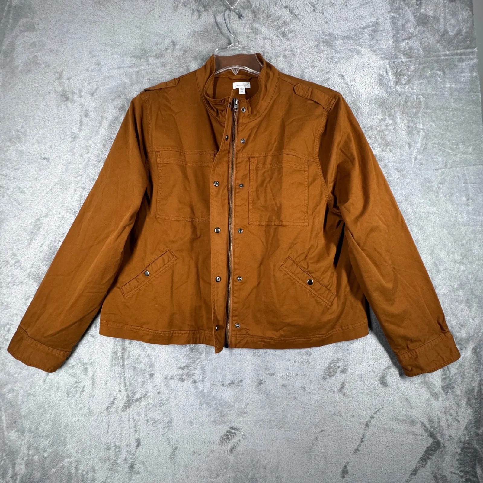 Garnet Hill Jacket Womens Organic‎ Cotton Utility Full Zip Snap Button Brown 18 - Image 3