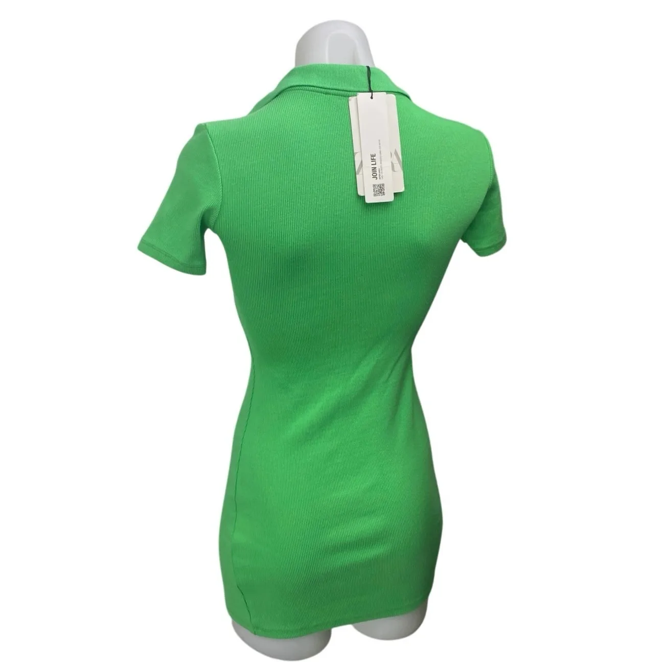 NEW Zara Green Short Sleeve Ribbed Knit Polo Shirt Mini Bodycon Dress Size S - Image 2