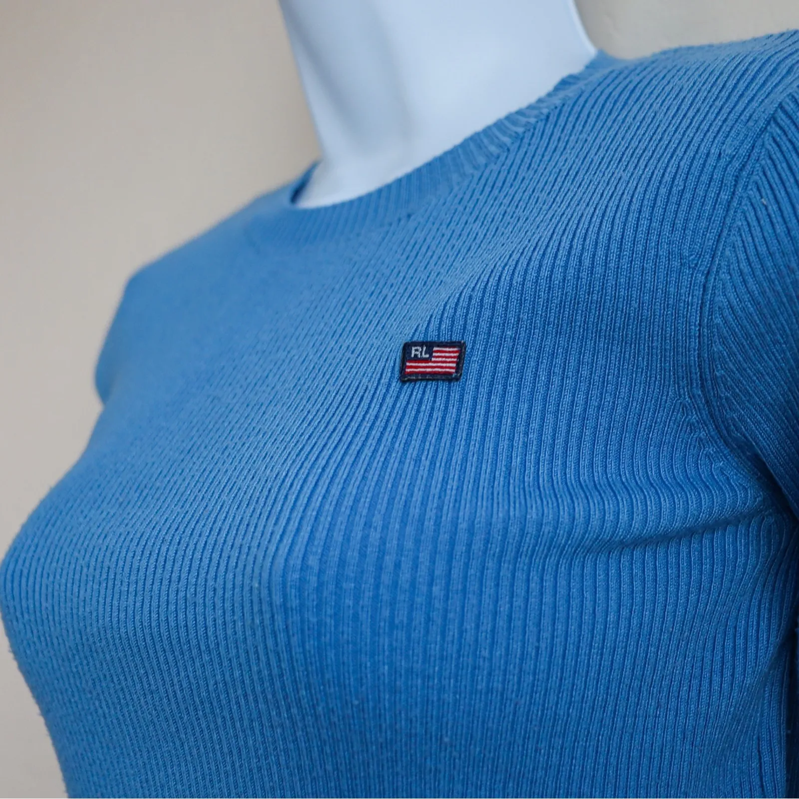 Polo Jeans Co Ralph Lauren Y2K Blue Ribbed Baby Tee Long Sleeve - Image 9