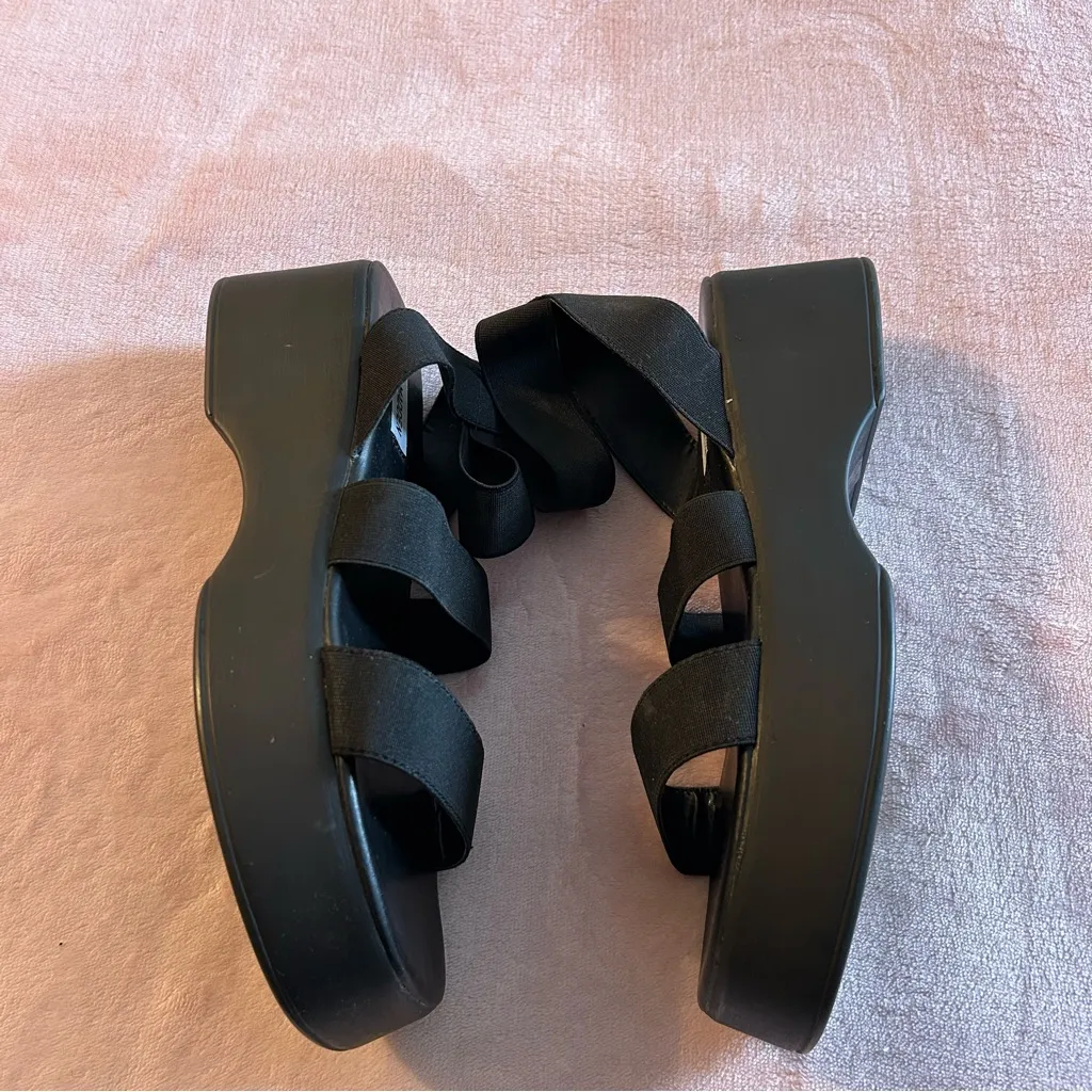 Steve Madden Y2K Sashes black platform sandals elastic straps size 9 flawed - Image 4