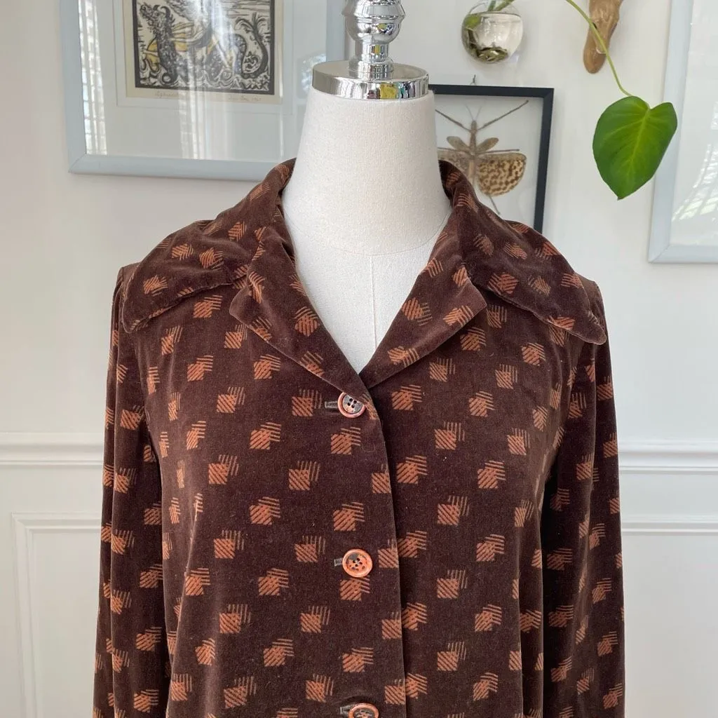 Vintage 70s Gloria Sachs Velveteen Barrymore Dagger Collar Button Blazer Jacket Brown Size M - Image 3