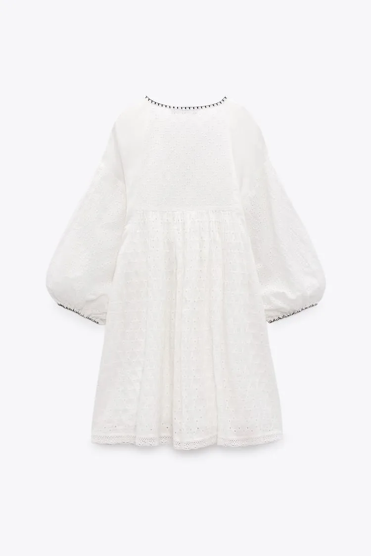 lace dress crochet wide sleeve boho mini dress - Image 8